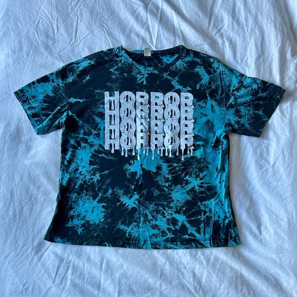 ROMWE Black and Blue Tie-Dye T-Shirt